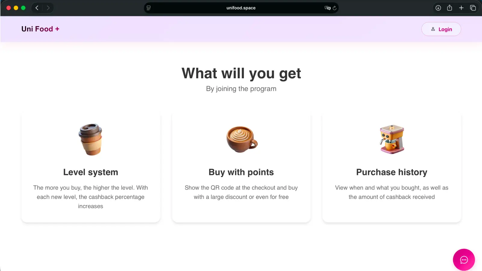 Uni Food Home page screenshot 2